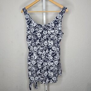 Shore‎ Shapes Navy White Tropical Floral Swimdress One Piece Swimsuit 14